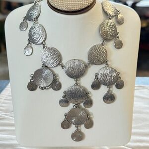 Bancroft Silver Tone Necklace 2 Sizes Round Discs & Disks Dangling Down Textured